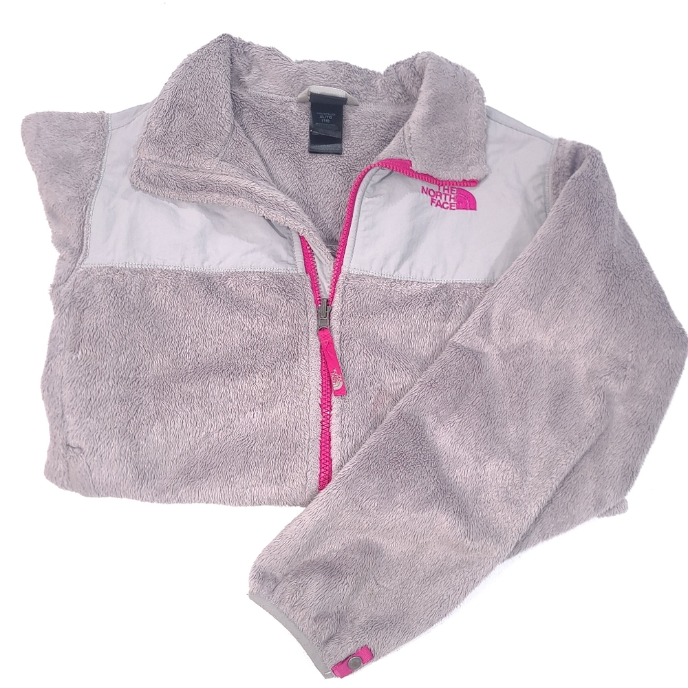 The North Face Girl's Gray/Pink Long Sleeve Full Zip Fleece Jacket  Sz XL (18)